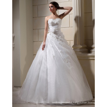 WD028 Luxury Dress For Bride Strapless Appliqued Flowers Pleated Bust Tulle ball gown wedding dresses bridal